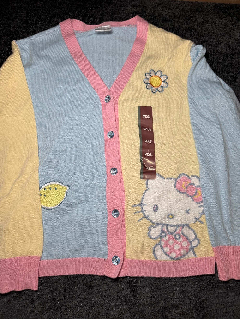 Hello Kitty Pastel Colorblock Cardigan - Pink, Blue & Yellow girls size Medium 8